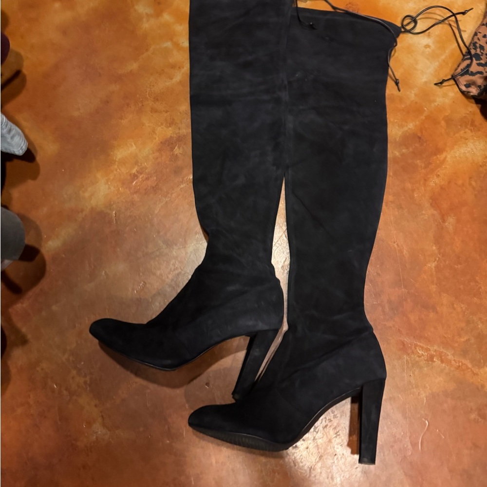 Stuart Weitzman Black Over-the-Knee Boots with Suede Texture